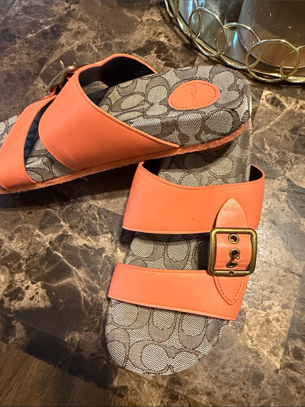 Cache Coral Double-Strap Slide Sandals with Buckle